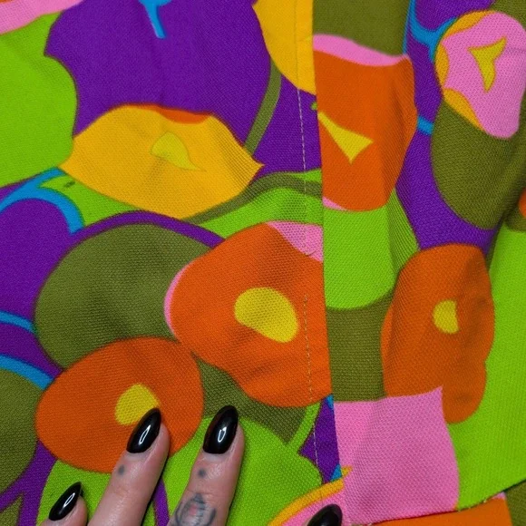 Vintage Zazie Small Bright Rainbow Floral 90s Long Sleeve Peplum Fitted Top - Picture 3 of 6